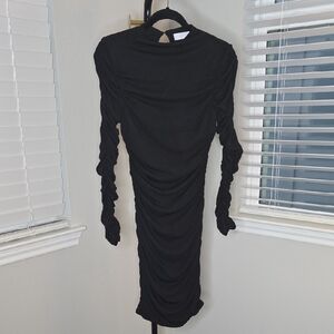 Astr Black Long Sleeve Ruched Dress